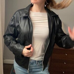 Levi's Black Leather Bomber Jacket - Medium